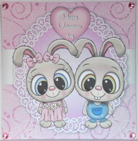 Valentine Bunny Couple 8x8 by Hazel Underwood