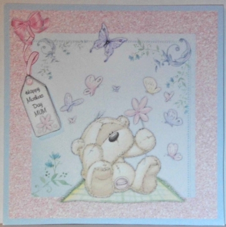 300dpi, 6 x 6 ins Topper & decoupage - Mothers Day Bear and butterflies-Mother/Mum/Nan/Step-Mum by Hazel Underwood