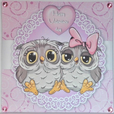 Valentine Owl Couple 8x8 by Hazel Underwood