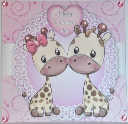 Valentine Giraffe Couple 8x8 by Hazel Underwood