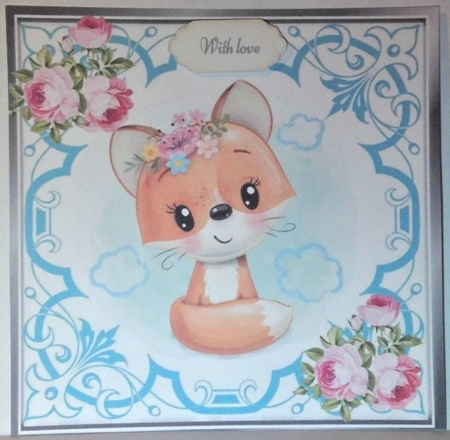 Cute little foxy girl with pink roses 8x8 by Hazel Underwood