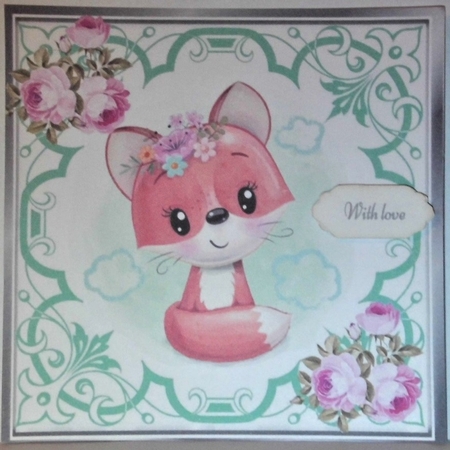 Cute little foxy girl with lilac  roses 8x8 by Hazel Underwood
