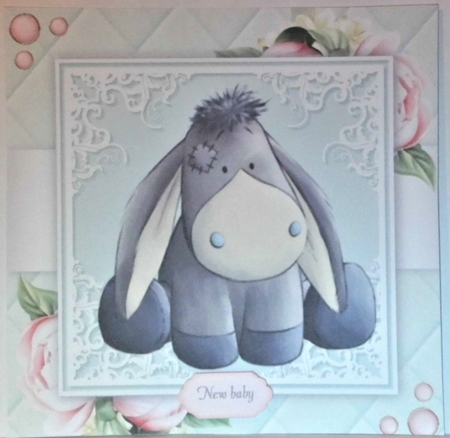Cute Donkey With Pink Peonies 8x8 by Hazel Underwood