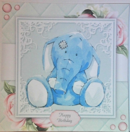 Cute Elephant With Pink Peonies 8x8 by Hazel Underwood