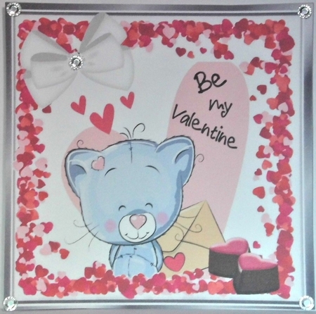 Cute valentine kitty with hearts and chocolates 8x8 by Hazel Underwood