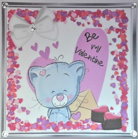 Cute valentine kitty with hearts and chocolates 8x8 (purple) by Hazel Underwood