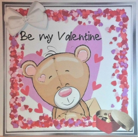 Cute valentine teddy with hearts and chocolates 8x8 (purple) by Hazel Underwood