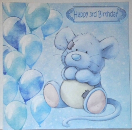 Cute little mouse with blue balloons and bow 7x7 by Hazel Underwood