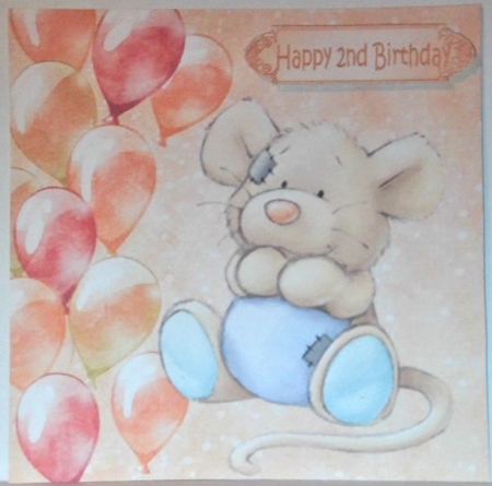 Cute little mouse with peach balloons and bow 7x7 by Hazel Underwood
