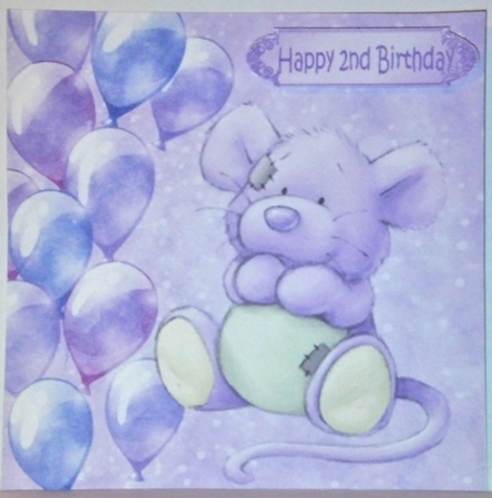 Cute little mouse with purple balloons and bow 7x7 by Hazel Underwood