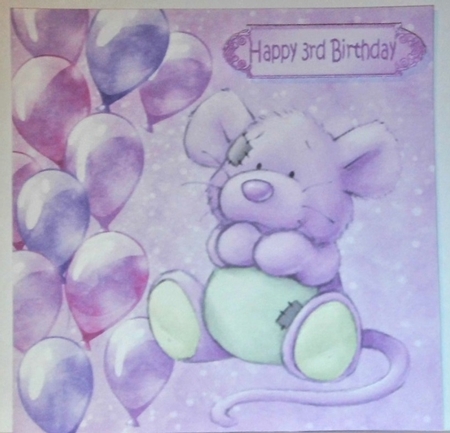 Cute little mouse with lilac balloons and bow 7x7 by Hazel Underwood