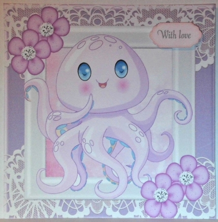 Cute octopus with flowers and diamonds 8x8 by Hazel Underwood