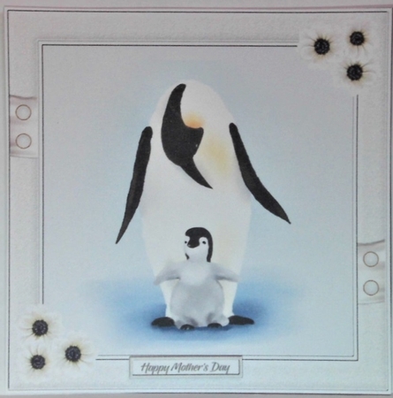 Penguin and chick card front by Hazel Underwood