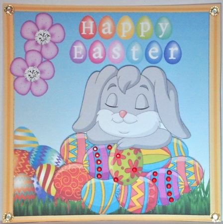 Bunny with easter eggs And There All Mine! 8x8 by Hazel Underwood