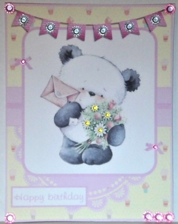Happy birthday card with Panda and flowers by Hazel Underwood