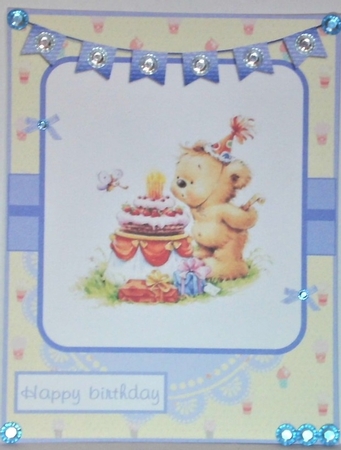 Happy Birthday greeting card with bear image by Hazel Underwood
