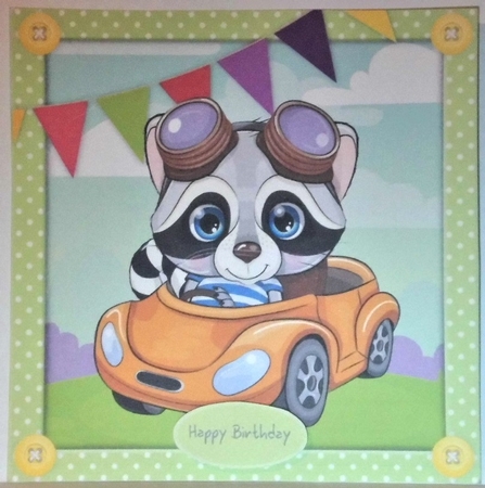Adorable Raccoon Driving a Car 8x8 by Hazel Underwood
