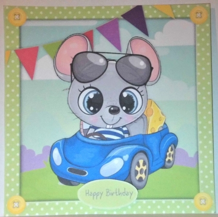 Adorable Mouse Driving a Car 8x8 by Hazel Underwood