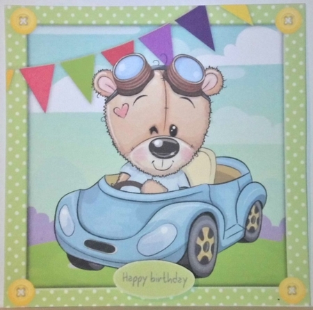 Adorable Bear Driving a Car 8x8 by Hazel Underwood