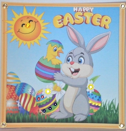 Bunny with easter eggs and toony sun  8x8 by Hazel Underwood