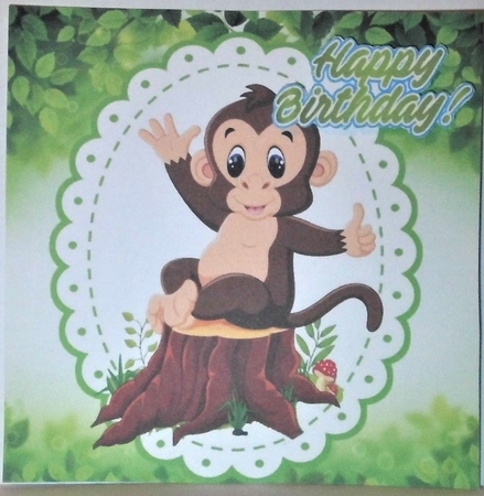 Cute cheeky monkey sitting on a log 7x7 by Hazel Underwood