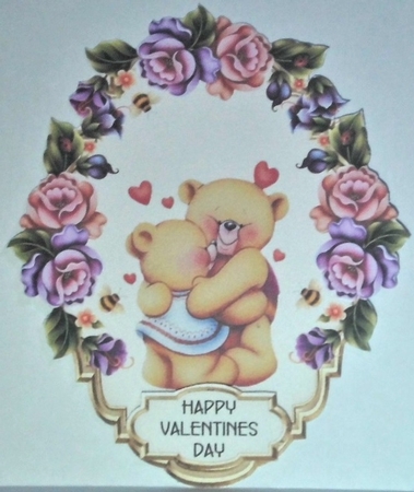 Romantic Teddies - 7 x 5 inch topper with decoupage by Hazel Underwood
