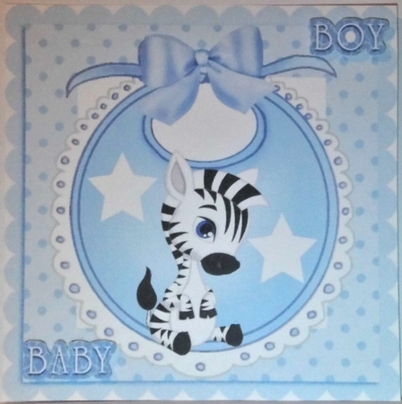 Baby Boys Blue Bib with cute zebra and bow with stars by Hazel Underwood