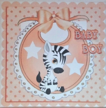 Baby Boys Peach Bib with cute zebra and bow with stars by Hazel Underwood