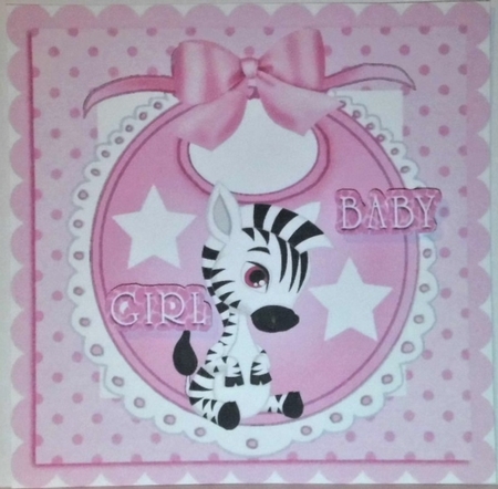 Baby Girls Pink Bib with cute zebra and bow with stars by Hazel Underwood