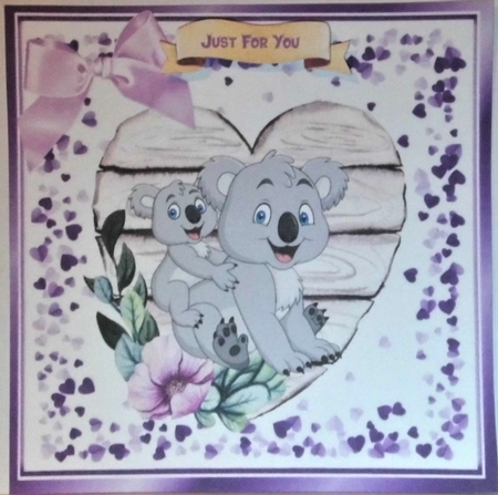  koala Bear with baby on a wooden heart with bow 8x8 by Hazel Underwood