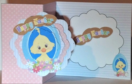 Scalloped Fold Back Card - Easter Chick in Oval by Hazel Underwood