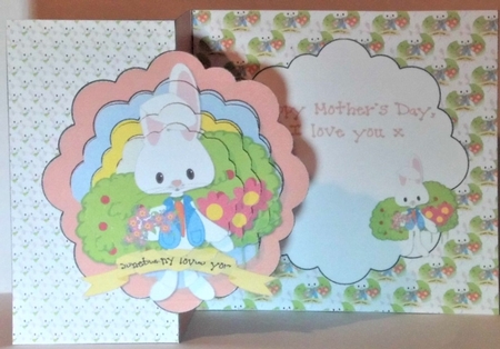 Scalloped Fold Back Card - Mothers Day Bunny Boy by Hazel Underwood