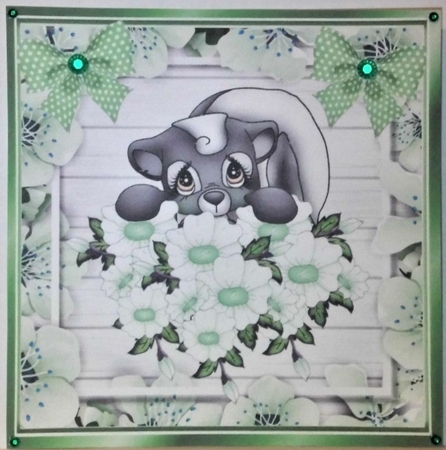  4 Cute Skunks with flowers  polkadot bows card fronts  8x8 mini kit by Hazel Underwood