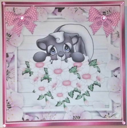  4 Cute Skunks with flowers  polkadot bows card fronts  8x8 mini kit by Hazel Underwood