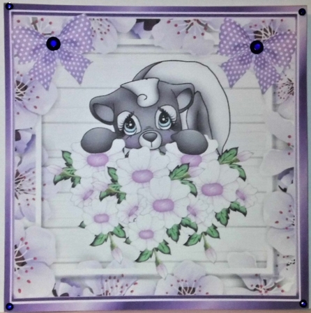  4 Cute Skunks with flowers  polkadot bows card fronts  8x8 mini kit by Hazel Underwood