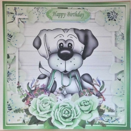  4 Take me for walkies! cute dogs with coloured roses 8x8 card fronts mini kit by Hazel Underwood