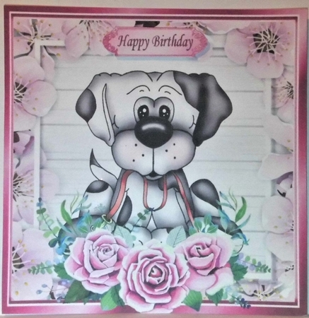  4 Take me for walkies! cute dogs with coloured roses 8x8 card fronts mini kit by Hazel Underwood