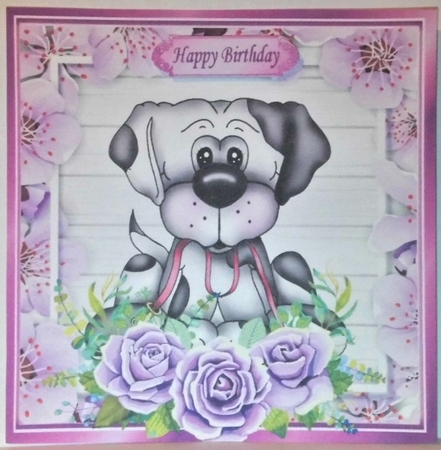  4 Take me for walkies! cute dogs with coloured roses 8x8 card fronts mini kit by Hazel Underwood