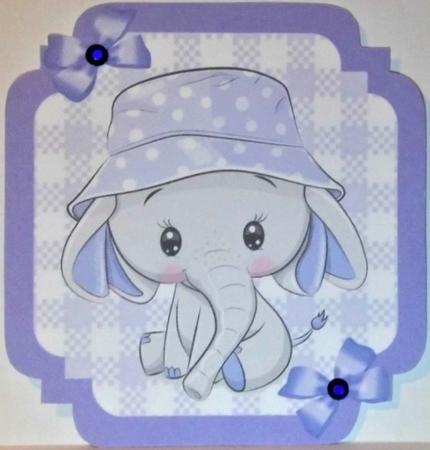 Purple Check with border  8x8 card front with cute ele by Hazel Underwood