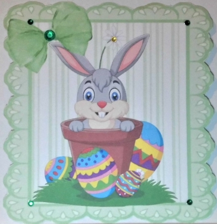 Green stripe eyelet frame 8x8 with easter bunny by Hazel Underwood