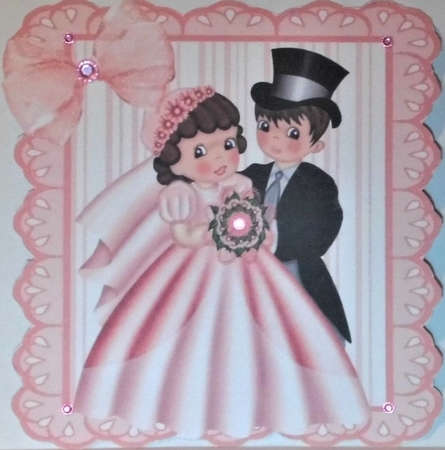 pink stripe eyelet frame 8x8 with bride and groom by Hazel Underwood