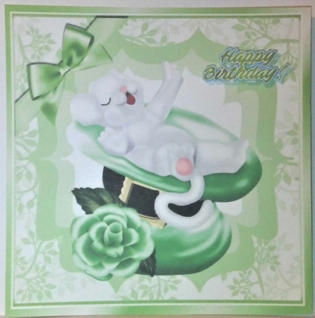 Cute little white sleepy mouse in a hat with green bow 8x8 by Hazel Underwood