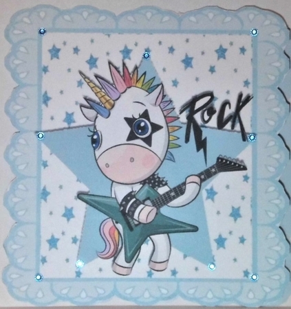 Blue star and eyelet frame 8x8, with rock unicorn by Hazel Underwood