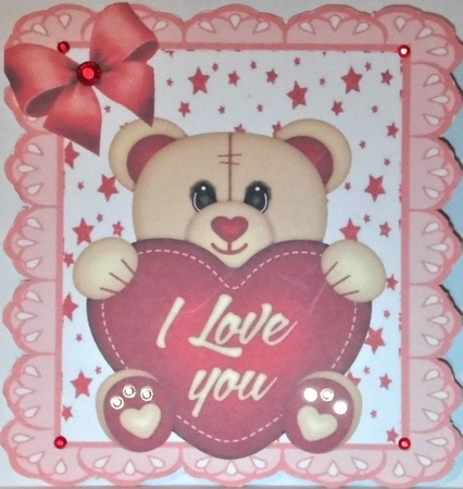 Red star and eyelet frame 8x8 with teddy holding red heart by Hazel Underwood