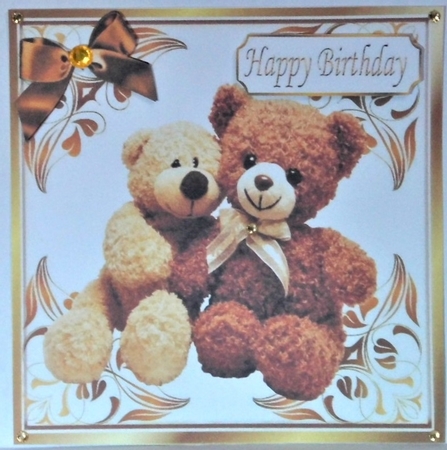 Cute teddy bears in gold ornate frame 7x7 (three) by Hazel Underwood