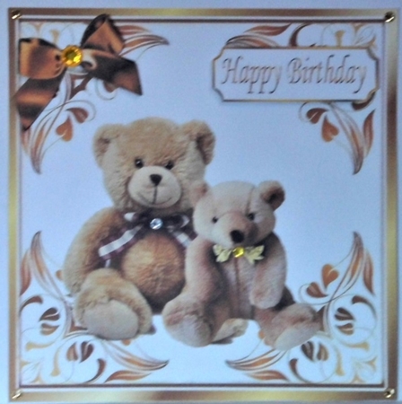 Cute teddy bears in gold ornate frame 7x7 (four) by Hazel Underwood
