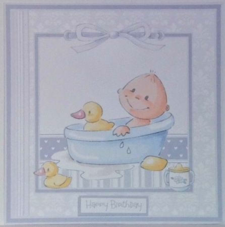 Baby boy and duck 7x7 by Hazel Underwood