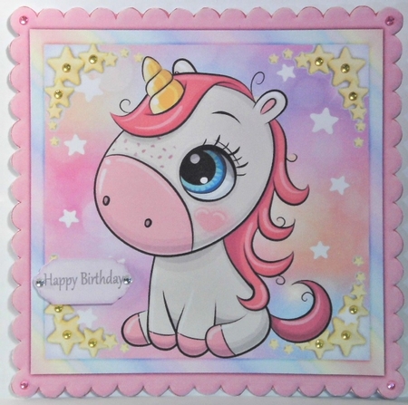 Beautiful Pink & White Unicorn 8x8 by Hazel Underwood