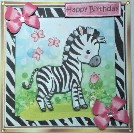 cute zebra in 7x7 frame with bows  & butterflies by Hazel Underwood