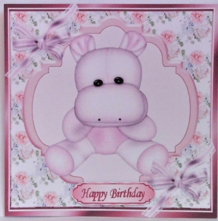 Cute pink hippo with bows 8x8 by Hazel Underwood